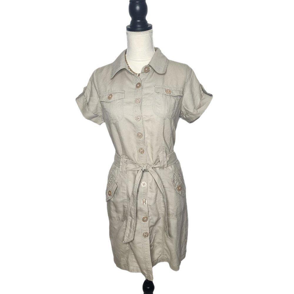 American Rag. Khaki, belted utility dress with pockets. Size: M